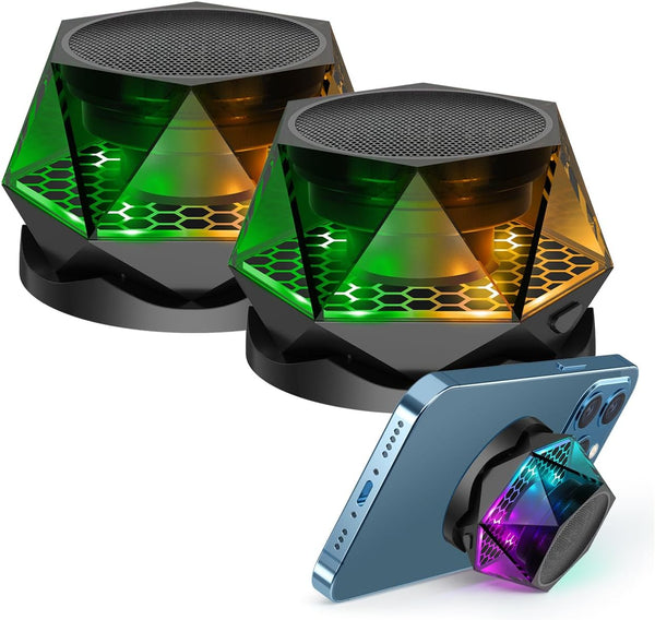 EGKimBa Magnetic Diamond Bluetooth Speaker, Small Wireless Speaker with Multi RGB Color Light Show, 2 Pieces