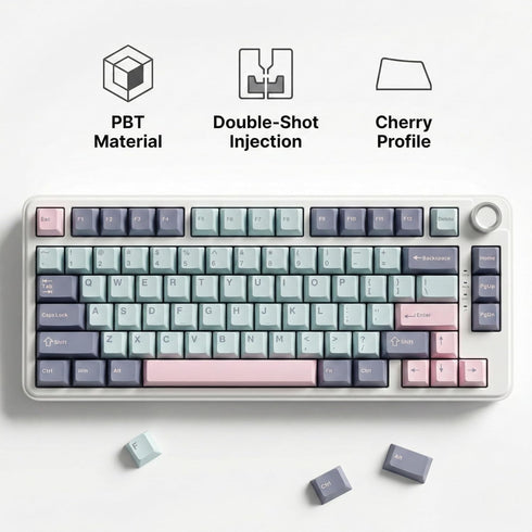Thyrnovyn 126 Set, 60% 65% 75% 100% Keys PBT Double Shot Keycaps, Macaron Pastel Cute Keycap Pink Blue Dreamy Cherry