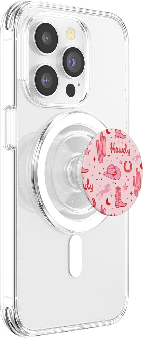 Pastel Cowboy Hat and Boot Pattern Pink Cowgirl Aesthetic PopSockets PopGrip for MagSafe