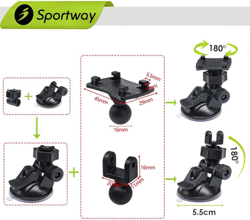 S40 Dash Cam Suction Mount (3rd Gen) with 10pcs 360 Rotating Joints, Compatible with Most Dash Cameras