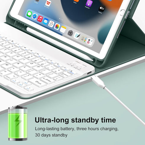 iPad 9th/8th/7th Generation (2021/2020/2019) 10.2 inch Case with Detachable Wireless Bluetooth Keyboard, Dark Green