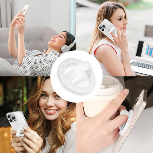 STEZHOU 12 Magnetic Silicone Ring Grip Phone Holder, Loop Grip, Compatible with Magsafe for iPhone Series (White