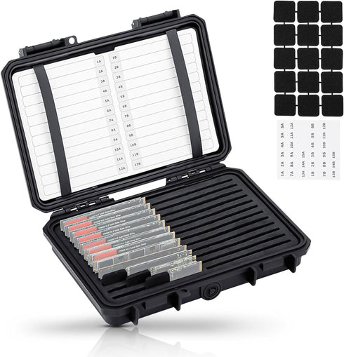 High Capacity 24 Slots M.2 Case, Sturdy NVMe SSD Card Holder with Label & Notepaper, Water-Resistant