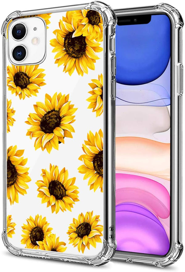 Sunflower Clear Case for iPhone 11 (2019) - Yellow Sunflower Floral Back Cover, Transparent Soft TPU Bumper Shockproof