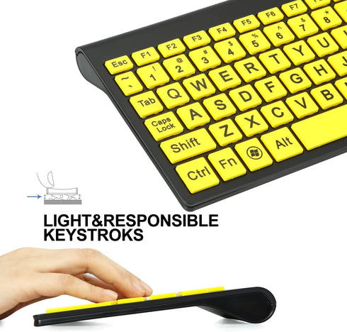 Full Size Large Print 2.4g Wireless Keyboard and Mouse with Oversized Print for Kids, Visually Impaired, Low Vision