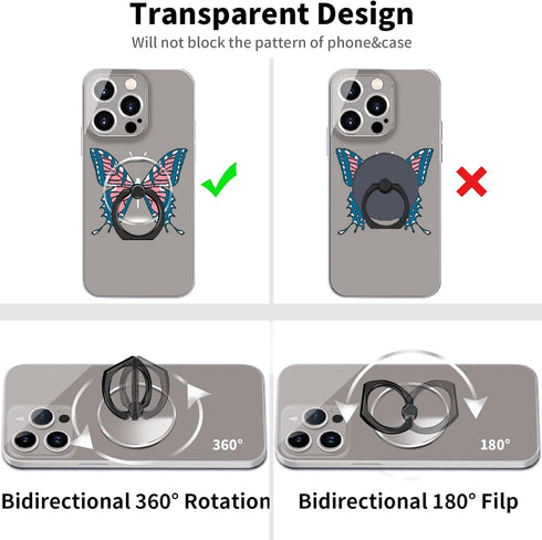 TACOMEGE Transparent Clear Phone Ring Grips Holder Kickstand, Finger Ring Stand for Cell Phone Tablet Case Accessories