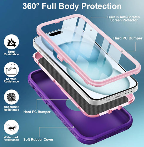 Shop iPhone 15 Plus Case - Heavy Duty, Full Body Rugged, Built-in Screen Protector, Shockproof, Dustproof, 6.7”