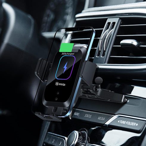 Wireless Car Charger Phone Mount, Auto-Clamping 15W Qi Fast Charging, Compatible with iPhone 13 Pro Max, Samsung S21