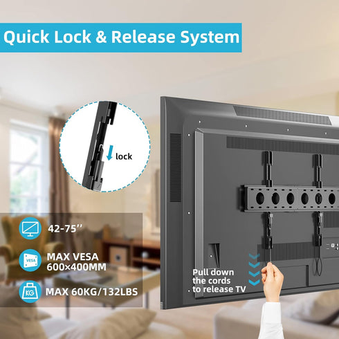 Height Adjustable TV Wall Mount Bracket for Most 42-75 inch LED, LCD, Plasma TVs, Holds up to 132lbs by XINLEI