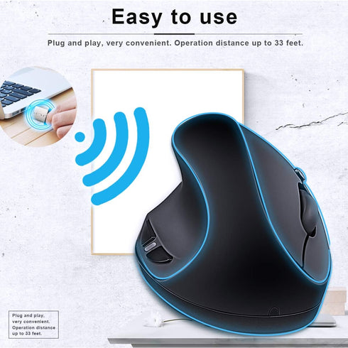 Left-Handed Mouse, 2.4GHz Ergonomic Vertical DPI 800/1200/1600 Wireless Mouse with USB Receiver for Small Hand, Black