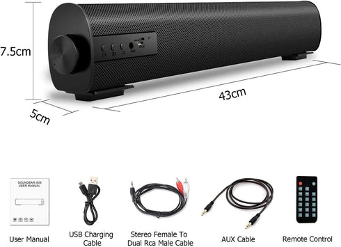 Portable Soundbar for TV/PC, Wired & Wireless Bluetooth 5.0 Speaker with Remote Control, Mini Home Theater