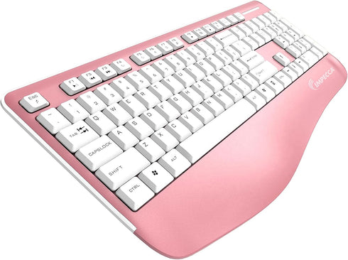 Impecca Pink Wireless Keyboard and Mouse Combo - Full-Sized Ergonomic Keyboard with Palm Rest, Spill Resistant