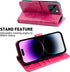 MONASAY Wallet Case for iPhone 15 5G, 6.1-inch, Flip Folio Leather Cover with Credit Card Holder, Hot-Pink [Glass
