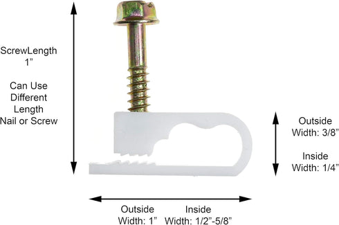 THE CIMPLE CO Dual Coaxial Cable Clips, Cat6 Electrical Wire Clip, 1/2 in Screw Clip and Fastener, White (10 Pieces)