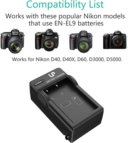 LP EN-EL9 Battery Charger for Nikon EN-EL9 EN-EL9a Battery, Compatible with D40, D60, D5000 Cameras