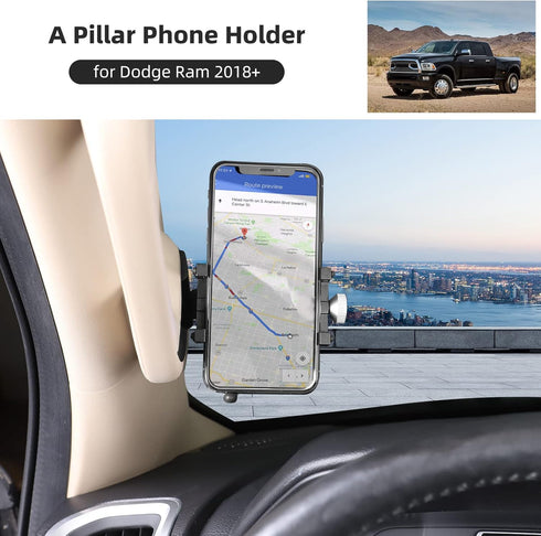 JeCar Phone Holder for 2018-2023 Dodge Ram 1500, A-Pillar Phone Mount Accessories, Aluminum Alloy
