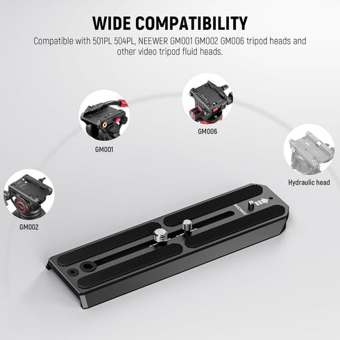 NEEWER 501PL Tripod Quick Release Plate, Compatible with MVH500AH MVH502AH, 6.3"/16cm Extended Mounting Plate
