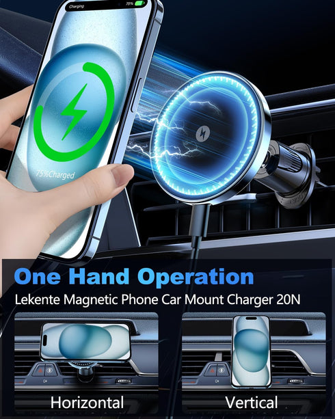 Magsafe Car Mount Charger, 15W Fast Charging Magnetic Car Charger with Vent Mount for iPhone 15 14 13 12