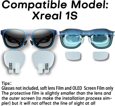 1S (2 Sets) (2 Lens Film and OLED Screen Protector for Xreal AR Glasses, TPU Soft Protective Films Full Kit Pairs)