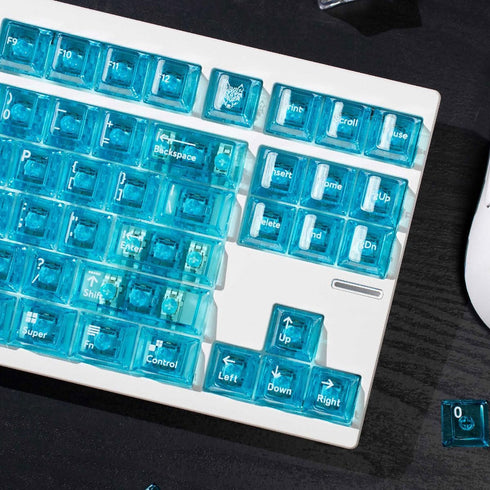 mintcaps Crystal Clear Keyboard Keycaps, Transparent PC Cherry Profile Blue Keycap Set for MX Switches