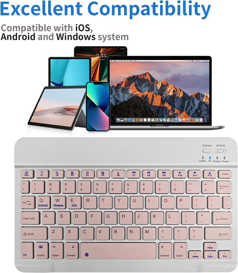 Ultra Slim Mini Wireless Bluetooth Keyboard, Compatible with Amazon Kindle Fire HD, iPad, iPhone, Other Devices, Pink