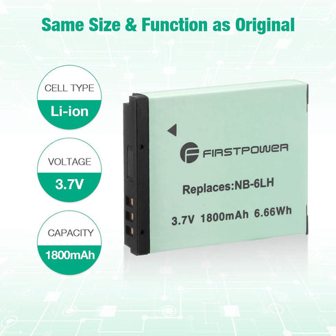 FirstPower 2-Pack NB-6LH/NB-6L Batteries for Powershot S120, SX510 HS, SX280 HS, SX500 is, SX700, D20, S90
