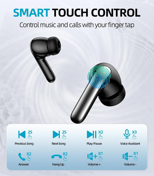 Wireless Bluetooth Earbuds, 50H Playback Deep Bass Stereo Headphones with Dual Mic, Waterproof Charging Case for iPhone