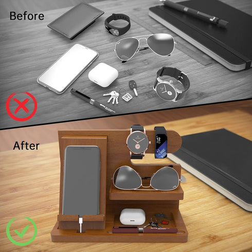 Birthday Gifts for Men, Wood Desk Organizer for Dad, Husband, Phone Docking Station, Nightstand Cool Gifts for Men