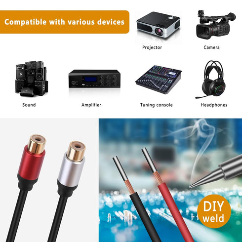 2 Packs RCA Audio Speaker Wire Adapter, Female Plug Jack Connector to Bare Wire Pigtail for Amplifier