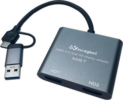 USB to HDMI Adapter for Dual Monitor, USB 3.0 for 2 Monitors, USB A to HDMI + USB C to HDMI Adapter, USB Video Card