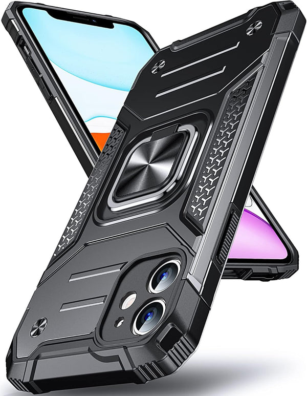 Anqrp Designed for iPhone 11 Case, Military Grade Protective Cover with Enhanced Metal Ring Kickstand - Black