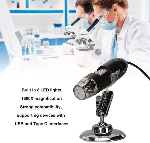 USB Digital Microscope 50X to 1600X, Portable Handheld with Photo Storage Function for Computer and Phone