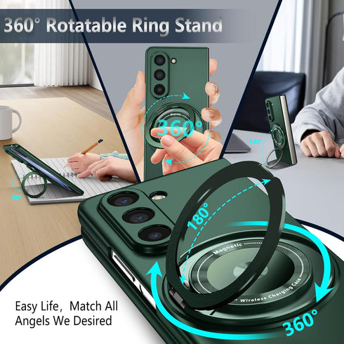 Magnetic Case for Galaxy Z Fold 3 5G, Lightweight, Slim Fit Drop Protection, Shockproof Cover, Dark Green