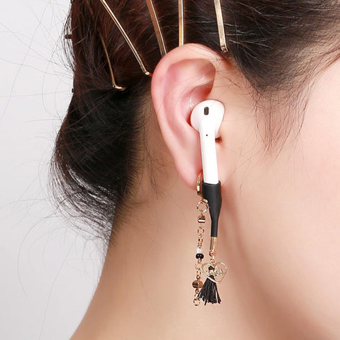Earphone Anti Lost Earring Clip 1 Pair, Creative Heart-Shaped Tassel Earrings with Black Clip for AirPods