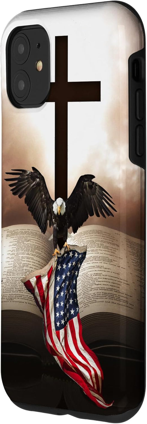 Pretty Christian Cross Bible A Bald Eagle Grip American Flag Case for iPhone 11