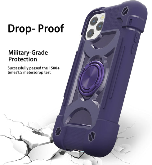 iPhone 12/iPhone 12 Pro Case 6.1" - Heavy-Duty Rugged Cover with Ring Stand + 2 Glass Screen & Camera Lens Protectors.