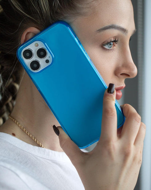 FELONY CASE iPhone 13 Pro Max Neon Blue Clear Protective Case, TPU and Polycarbonate Shock-Absorbing Cover
