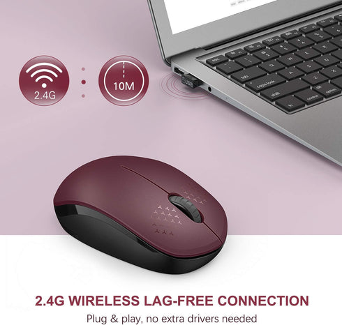 seenda Wireless Mouse, 2.4G Noiseless Mouse with USB Receiver, Portable Computer Mice for PC, Tablet, Laptop - Red &