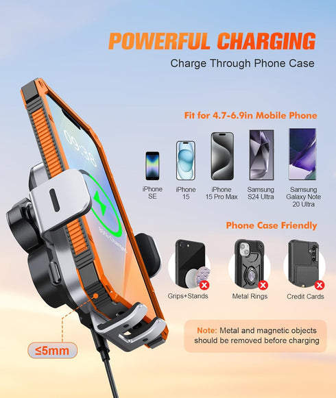 Wireless Car Charger Mount Auto Clamping, 15W Fast Charging Holder for iPhone 15 14 13 12 Pro Max