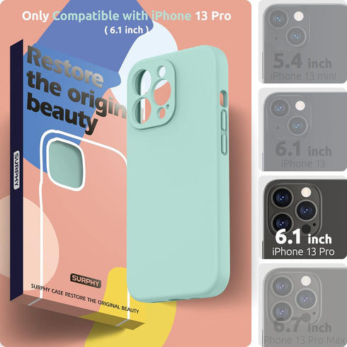 SURPHY Compatible with iPhone 13 Pro Case with Screen Protector, (Camera Protection + Soft Microfiber Lining) Liquid Silicone Phone Case 6.1 inch 2021, Mint Green