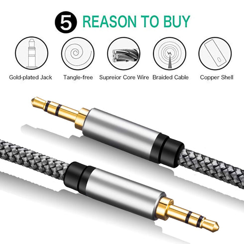 3.5mm 6Ft, More(6Ft/2M,Silver) Tan QY Nylon Braided Aux Cable Audio Auxiliary Input Adapter Male to Male Cord