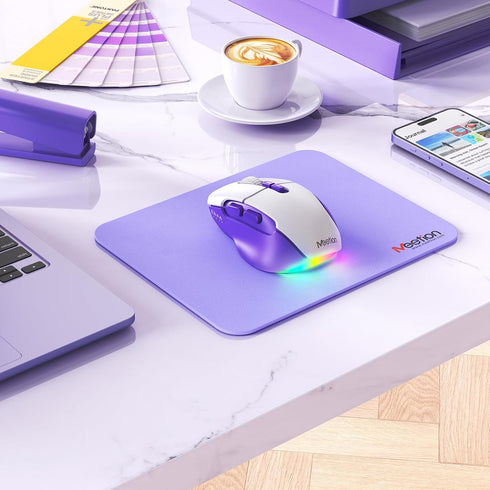 MEETION Wireless Mouse for Laptop, Ergonomic Rechargeable Mouse with USB and Bluetooth, 4 Adjustable DPI, Purple White