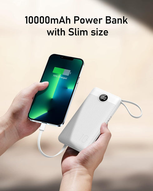 VEEKTOMX Portable Charger with Built-in Cables, 10000mAh Power Bank for iPhone, Slim Fast Charge USB C Battery Pack,