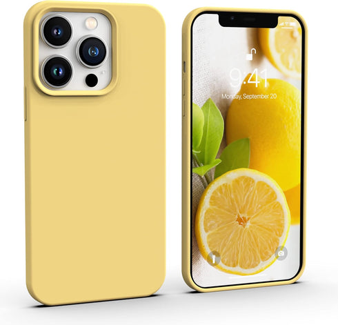 IceSword iPhone 13 Pro Max Case, Yellow Liquid Silicone Slim Protective Cover with Soft Anti-Scratch Microfiber Lining