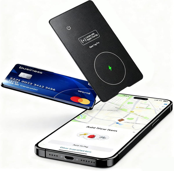 Fcuko Smart GPS Location Card Holder, 3.5mm Ultra-Thin Aluminum Alloy Card Case, Black