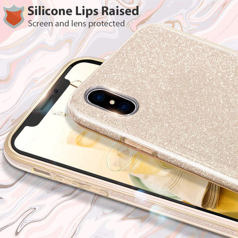 MATEPROX Compatible with iPhone Xs Max Case, Gold Glitter Slim Shiny Sparkle Crystal Bling Cover for Girls