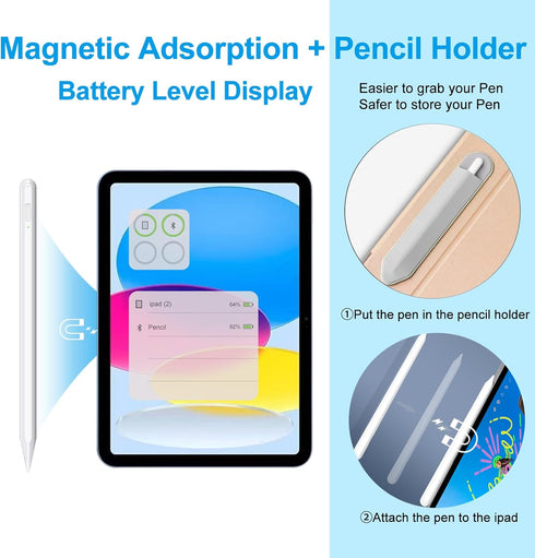 Apple Pencil Stylus Pen for iPad 2018-2024, Compatible with iPad Pro 11/12.9 inch, iPad Air 2024, Black