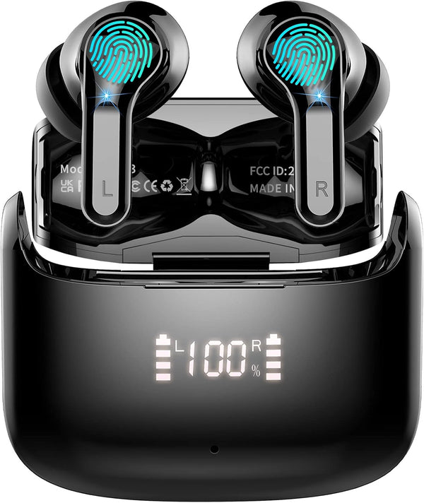 Wireless Earbud Bluetooth Headphones 5.3 - Stereo Bass Earphones 2023 Noise Cancelling, IP7 Waterproof