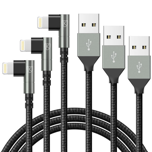 10FT iPhone Charger 3-Pack, MFi Certified 90 Lightning Cable for iPhone 14/13/12/11/Pro/Max/X/8/7/6/5S/SE/iPad. Fast