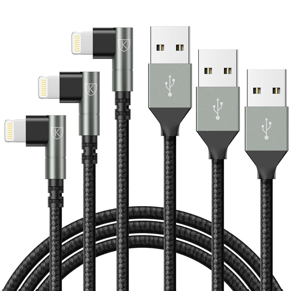 10FT iPhone Charger 3-Pack, MFi Certified 90 Lightning Cable for iPhone 14/13/12/11/Pro/Max/X/8/7/6/5S/SE/iPad. Fast